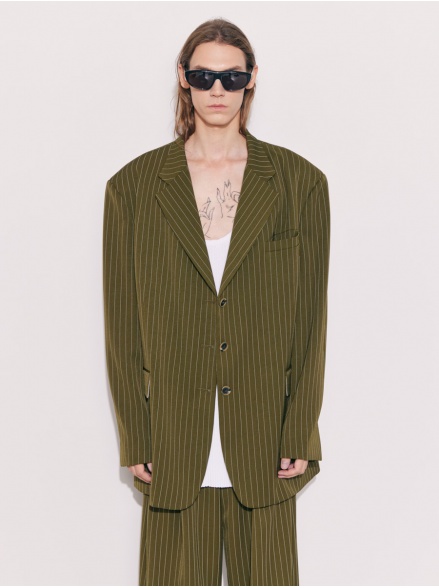 Пиджак зеленый в полоску 