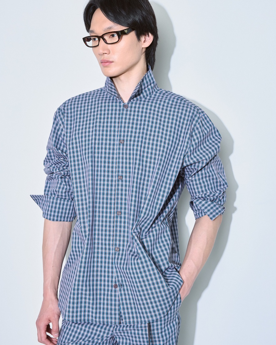 Рубашка в клетку  сине-черная