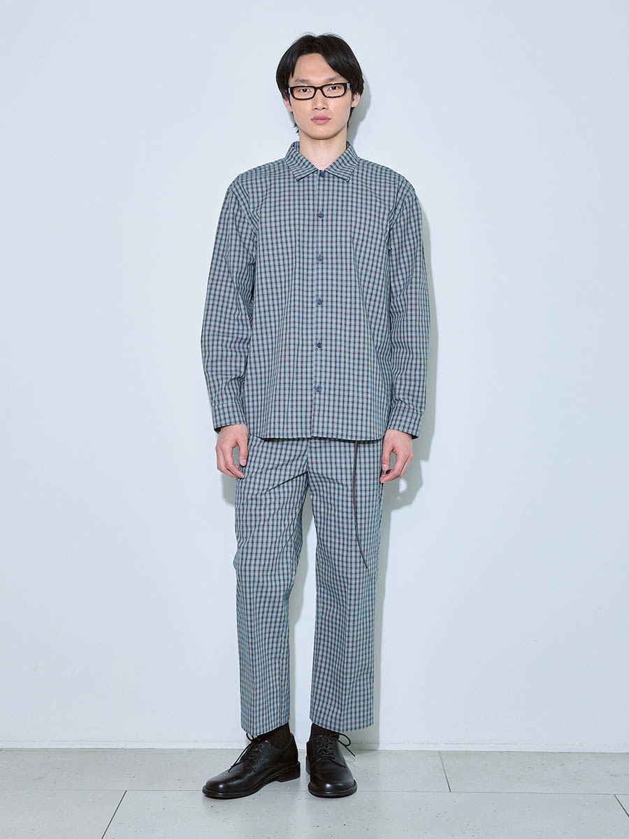 Брюки в клетку бежево-синие