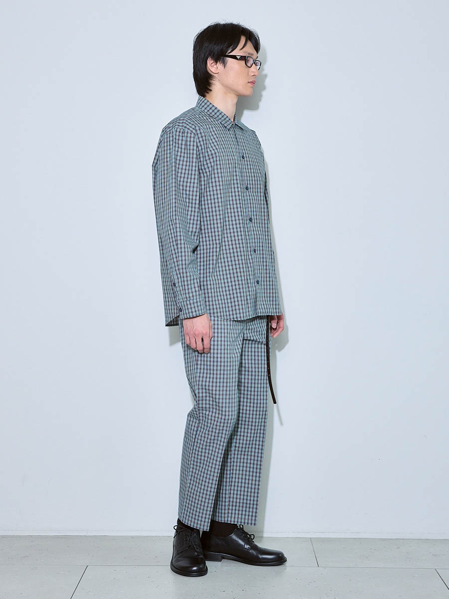 Брюки в клетку бежево-синие