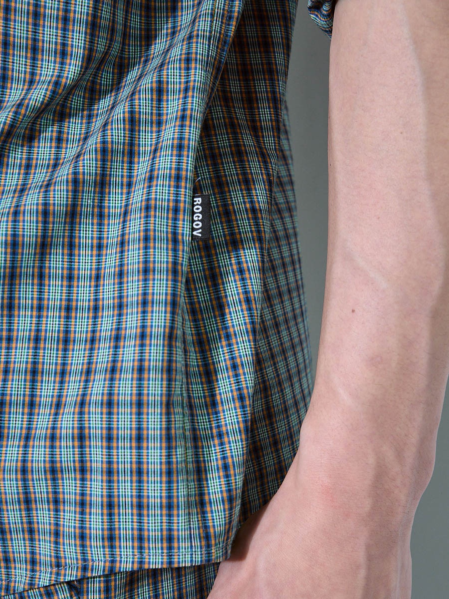 Рубашка в клетку бежево-синяя