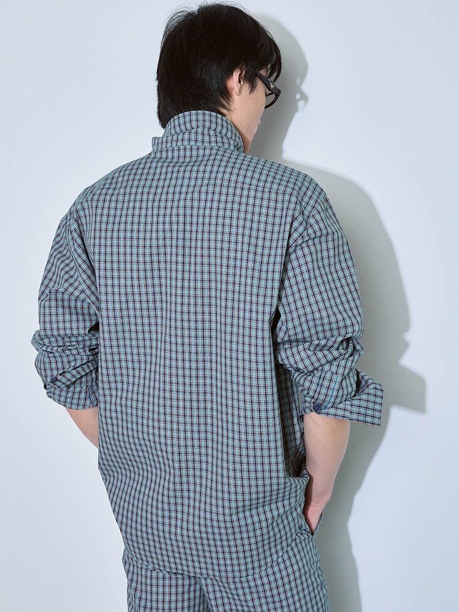 Рубашка в клетку бежево-синяя