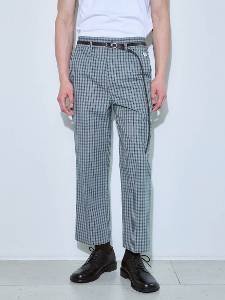 Брюки в клетку бежево-синие