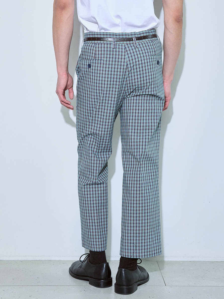 Брюки в клетку бежево-синие