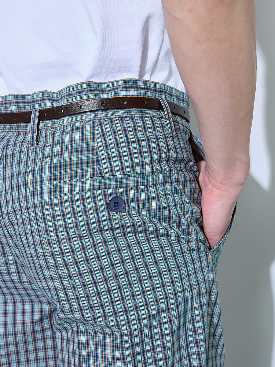 Брюки в клетку бежево-синие