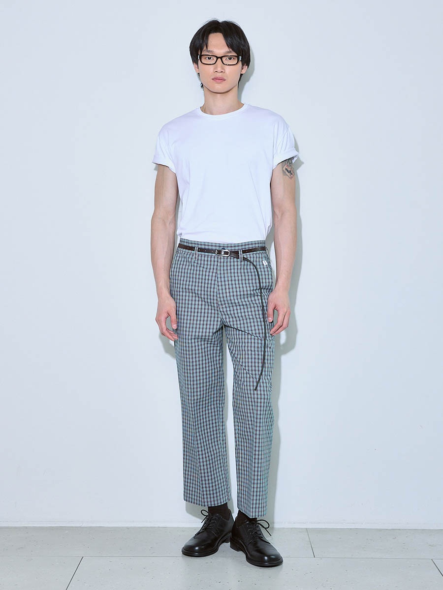 Брюки в клетку бежево-синие