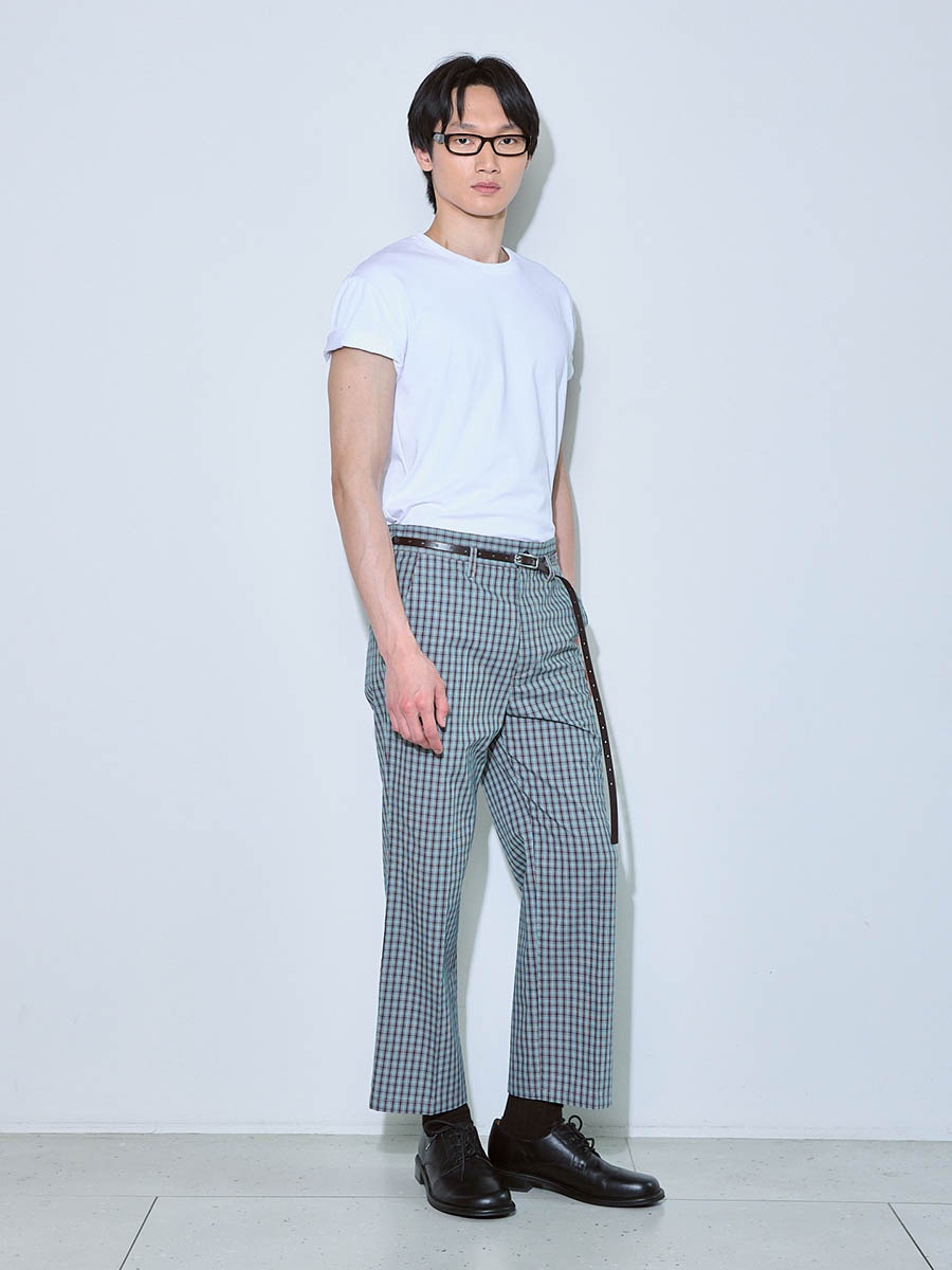 Брюки в клетку бежево-синие